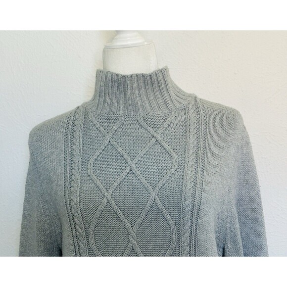 J. Crew Women Size L Mockneck Center Cable Knit Fisherman Sweater Winter Staple - Picture 2 of 11